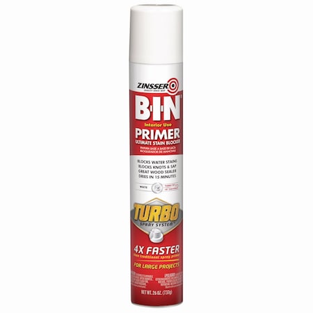 Zinsser BIN Aerosol Primer with Turbo Spray System, Interior, Flat White, 26 oz Aerosol Can, 6PK 356880
